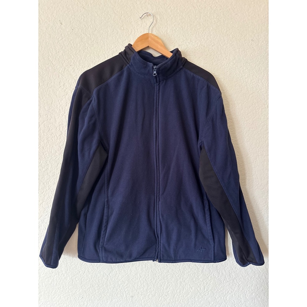 Athletech Fleece Jacket Size M Navy Blue Black Full Zip Mock Neck Mock Neck